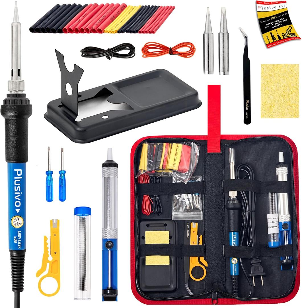 Soldering Iron Kit, 60W Soldering Iron, 2 Soldering Iron Tips, 14-in-1 Adjustable Temperature, Solder Wire, Desoldering Pump, Stand, Fast Heating for Electronics Repair Hobby DIY 120V US Plug