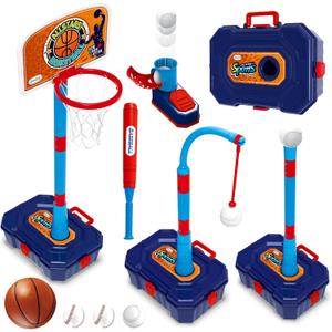 4 in 1 Basketball Hoop for Kids 1-3, 3-5, Toddler Basketball Goal and T Ball Set, Adjustable Basketball Hoop, Indoor Outdoor Sports Toys, Birthday Gifts for Kids Boys 1 2 3 4 5 Years Old (Blue)