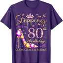 Stepping Into My 80th Birthday with God's Grace & Mercy Cute T-Shirt (Purple, M)