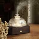 Glass Dome Essential Oil Diffuser with Glass Reservoir & Wood Base-Plastic Free, 200ml Ultrasonic Diffuser for Aromatherapy with Timer 7 Color Light Auto-Off for Gift Home Office Yoga Dark Brown