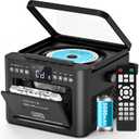 Greadio Boombox CD and Cassette Player Combo, 5000mAh Rechargable CD Player Boombox with Bluetooth Receive/Transmit/FM Radio/USB/TF/AUX/Remote Control, Boom Box Cassette Player for Home Outdoor (Black)