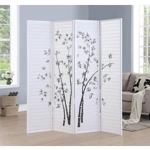 Roundhill Bamboo Print 4-Panel Framed Room Screen/Divider, white