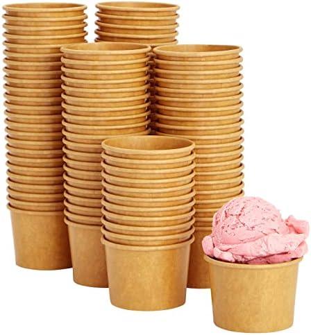 Juvale Pack of 100 Disposable Paper Ice Cream Cups, Dessert Bowls for Sundae Bar, Frozen Yogurt (Brown, 5 oz Sundae Cups)