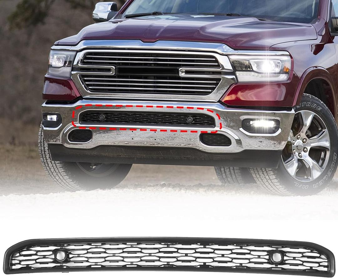 Front Bumper Lower Grille Compatible with Dodge Ram 1500 2019 2020 2021 2022 Grill Trim Replacement 68334531AD Black