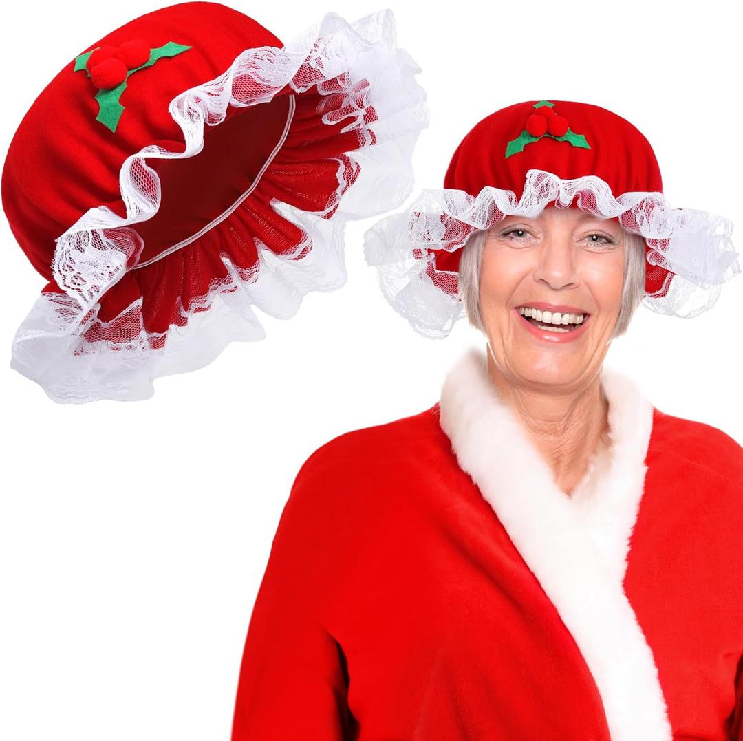 Zoooyawn Christmas Women Mrs. Claus Hat Santa Claus Bonnet Red Mob Cap for Adult Xmas Holiday Party Outfit Costume Props