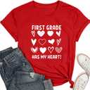 Teacher Shirts for Women-Hello Kindergarten Teacher Short Sleeves Teaching Life Shirt Rainbow Heart Tee Tops (Red, M)