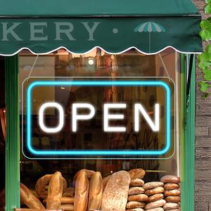 Open Signs for Business, 23"x 12" Neon Open Sign, Bright COB Chip LED Open Sign with ON/OFF Switch & USB Plug, Ice Blue & White Open Light Up Sign for Wall, Shop, Hotel, Horizontal
