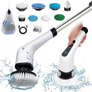 Electric Spin Scrubber, Cordless Cleaning Brush, Shower Scrubber with 8 Brush Heads, Power Scrubber Dual Speeds with Adjustable Extension Handle, IPX7 Waterproof for Bathtub Floor Tile Car-B