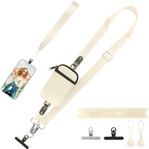 YFWE Clip and Go Strap for Phone With Wallet Crossbody (Detachable RFID Wallet)- Adjustable Phone Lanyard Crossbody with 360 Rotatable Tether Tabs for All Phones (Cream)