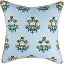 TIDEVERA Coastal Indoor Outdoor Throw Pillow Cover ONLY, 18"x18" Water Repellent for Couch, Patio, Backyard, Baby Blue Orange Floral with Piping