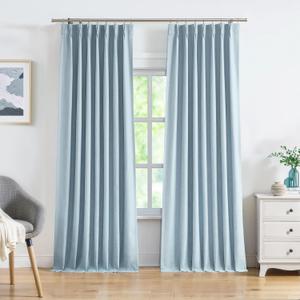 Dusty Blue Pinch Pleated Full Blackout Curtains Linen Texture Noise Reducing Window Treatment Panel 102 Inch for Living Room Bedroom Thermal Insulated Back Tab Drapes with Hooks, 2 Panel, 40"Wx102"L