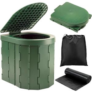 KINSPORY Camping Toilet, Portable Toilet for Adults & Kids, Foldable Potty & Outdoor Emergency Sanitation Products, Trash Can, Stool for Car Truck Camping Travel Hiking Fishing Long Trips (Green)