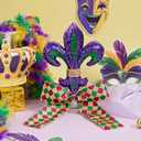 12 Inch Mardi Gras Tree Topper Fleur-de-lis Tree Topper Decorations Classic Purple Green Gold Glitter Metal Mardi Gras Ornament for Carnival Holiday Party Holidays Ornaments Decorations