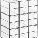 Yieach 9 Pack Small Acrylic Drawers With 18 Drawers,Clear Drawer Organizers Stackable,School,Office Supplies Organizer And Storage Bins for Stationery,Pen,Pencil,Craft,Glasses,Sunglass Organizer Case (18 Drawers-3.4 In Narrow)