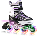 Cytia Pink Girls Adjustable Illuminating Inline Skates with Light up Wheels, Fun Flashing Beginner Roller Skates for Kids (Purple, Medium 32-36)