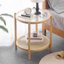 Tiita Rattan Coffee Table, Round End Table, 19.7Inch Modern Side Table, Small Bamboo Living Room Side Table, Glass Sofa End Table for Balcony and Office Outdoor/Indoor (Wood), round, 19.7-inch diameter