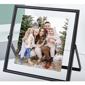 Glass Picture Frame, Black Simple Metal Geometric Photo Frame with Glass Cover Includes 4x4 - Tabletop Floating Picture Frames for Home Decoration, Gift for Father's Day