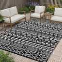 RURALITY Outdoor Rugs 8'x10' Waterproof for Patios Clearance,Plastic Straw Mats for Backyard,Porch,Deck,Balcony,Black&White