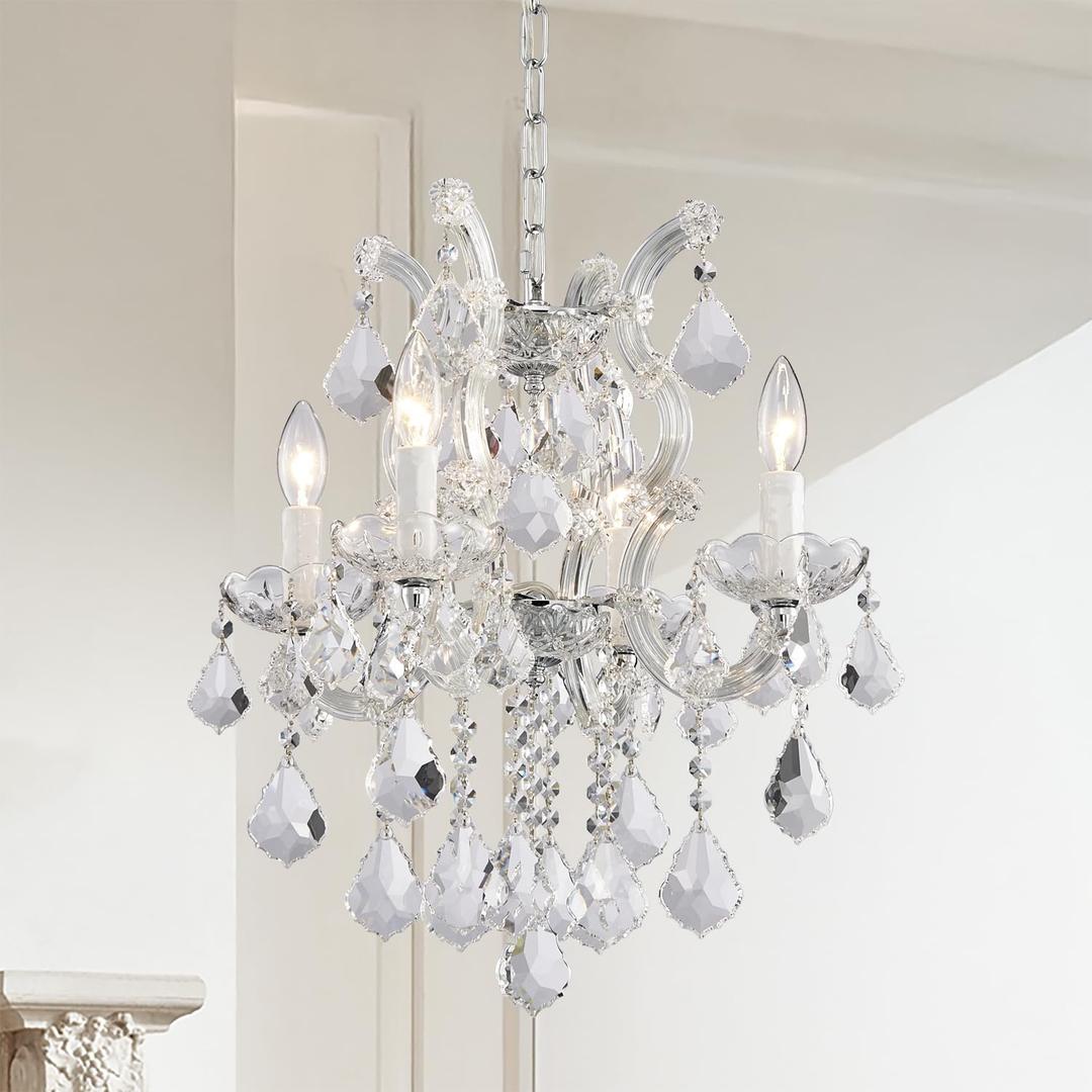 Modern Crystal Chandeliers for Dining Room - Small Crystals Chandelier Lights for Girls Bedroom, Dining Room, Hallway, Kitchen Island, Bathroom, Closet (4-Lights /Chrome)