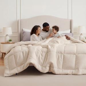 Bedsure Comforter Duvet Insert - Quilted Comforters Oversized King Size, All Season Duvet, GentleSoft Down Alternative Bedding, with 8 Tabs, Gifts for Women/Men, Linen, Oversized King 116 x 98 Inches