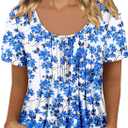 onlypuff Womens Flowy Tunic Tops Short Sleeve Shirts Round Neck Ladies Blouses Summer Fashon Trendy Top (Blue, M)