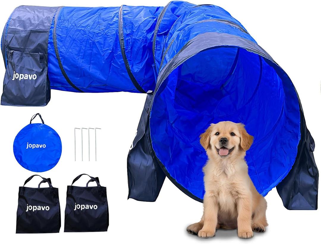 Dog Agility Training Equipment Tunnel:JOPAVO 10 Foot Dog Agility Tunnel with 2 Pack Sandbags, Carry Bag and 4 Ground Spikes.Ideal Dog Agility Equipment for Dog Obstacle Course, Exercise&Park Equipment