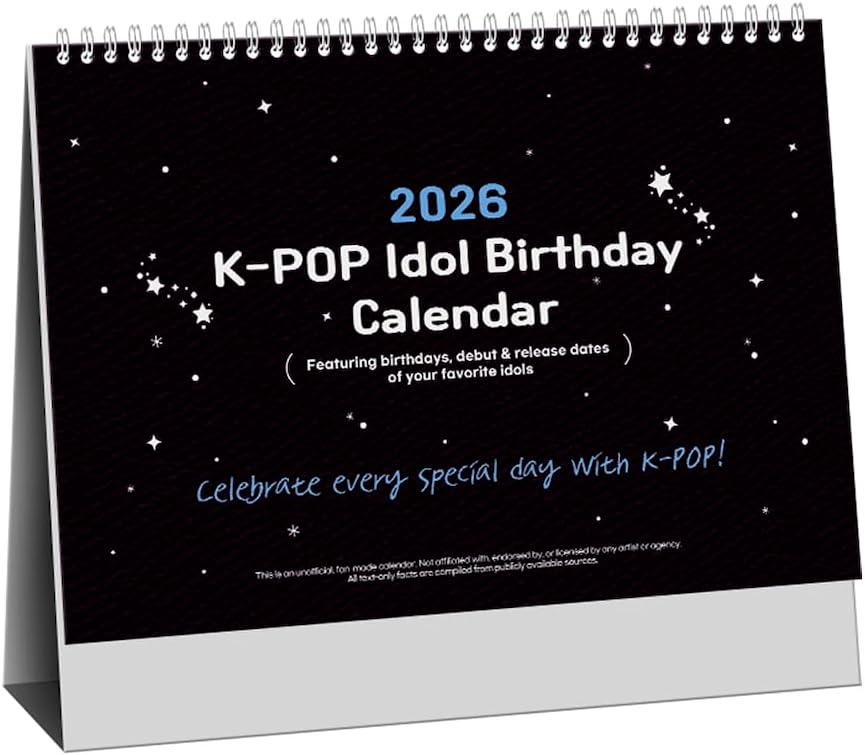 K-POP Idol Birthday & Debut Calendar 2026  13-Month Dual-Sided Desk Calendar (Work & Fan Mode) | Includes 50 Popular Idols Birthdays | Fanmade Collectible Gift for K-pop Lovers