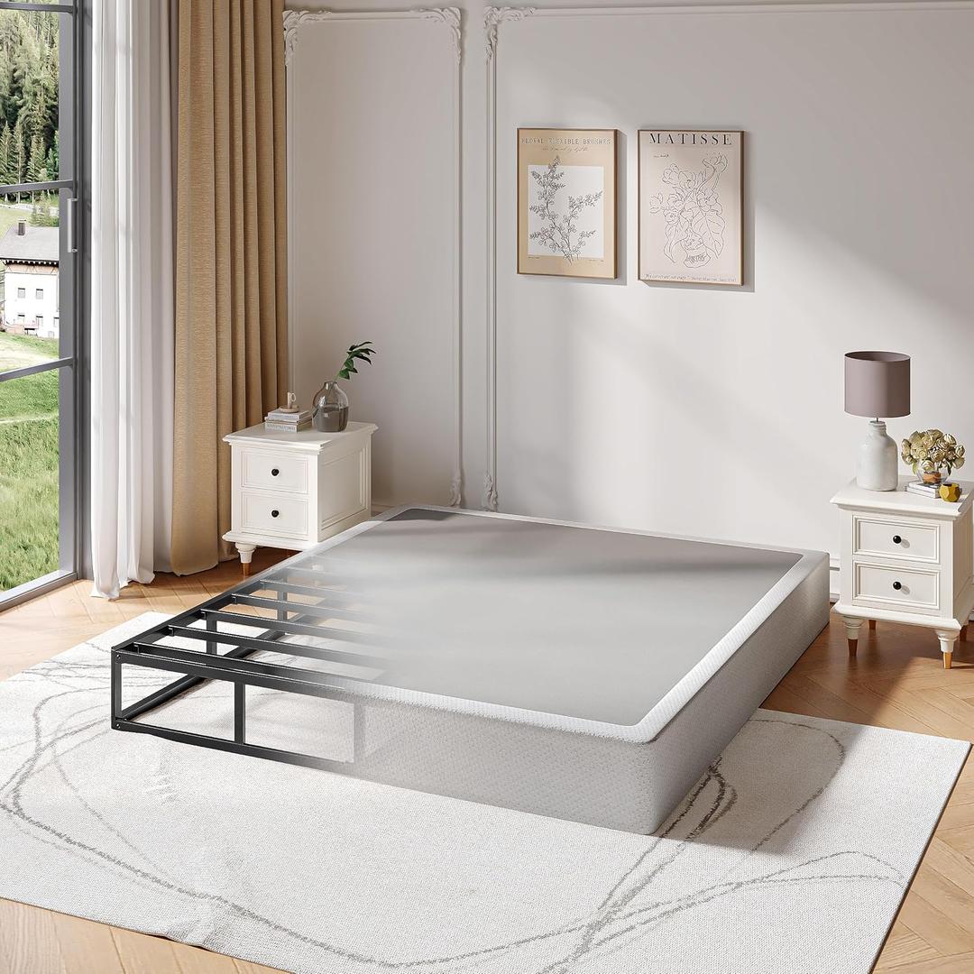 Queen Box Spring 5 Inch, 3500 lbs Capacity, Metal Bed Base Size, Low Profile Mattress Foundation with Fabric Cover, Easy Assembly, Heavy Duty