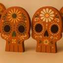 Thyle 2 Pieces Day of The Dead Sugar Skull Table Decorations Mexican Dia De Los Muertos Wooden Sugar Skull Signs Halloween Centerpiece for Table Party Home Altar
