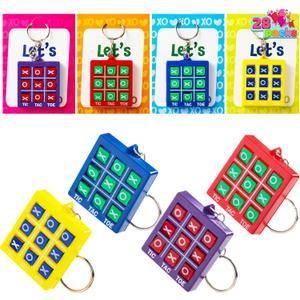 JOYIN 28 Pcs Valentine's Day Gift Cards with Tic-Tac-Toe Keychain, Valentines Days Keychain Set for Kids Party Favor, Classroom Exchange Prizes, Exchange Greeting Cards for Boys Girls