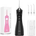Water Dental Flosser for Teeth, Portable Cordless Water Flosser with 300ML Rechargeable with Type-C, IPX7 Waterproof Water Flossers for Adults with 3 Intensity Modes and 3 Flossing Tips (Dark)