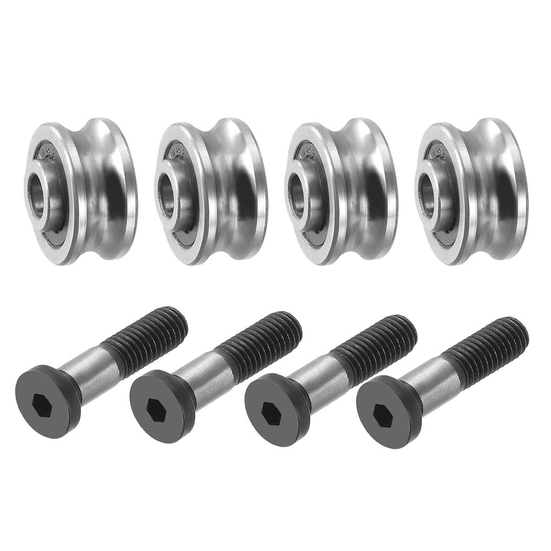 PATIKIL U Groove Bearing, 4 Pack 5x17x8mm SG15 Deep U Groove Guide Pulley Double Sealed Chrome Steel Ball Bearings with M5x23 Screws for Rail Track Liner Motion System
