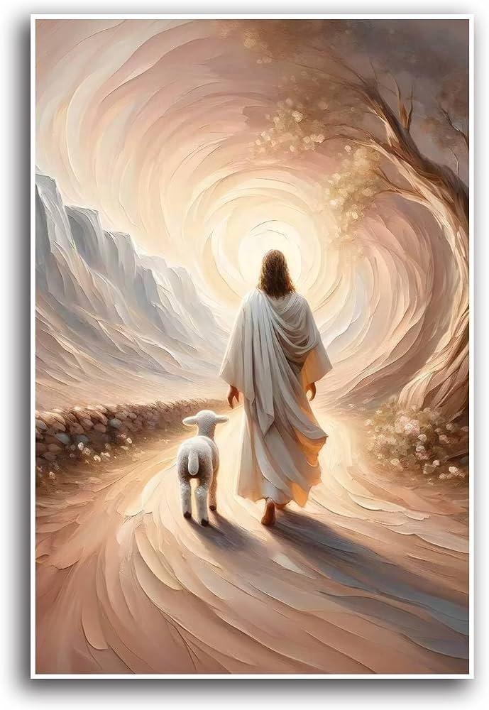 Framed Jesus Canvas Wall Art Jesus Lamb Wall Decor Gallery Decor Unique Print Wall Decor for Living Room Bedroom Church Christian Decor 16x24 Inch Ready to Hang