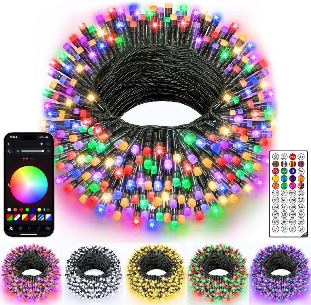 Ollny Smart Christmas Lights, 131FT 400 LED APP Control RGB Color Changing Christmas Tree Lights with Remote, Programmable DIY Musical Waterproof Decor Light with Timer for House Indoor Outdoor House (Dark Wire 400LED)