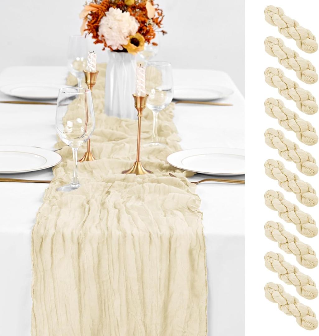 10 Pack Ivory Table Runner 10Ft Cheesecloth Table Runner Boho Gauze Cheese Cloth Table Runners Romantic Long Sheer Fabric Cream Table Runners for Wedding Party Bridal Shower