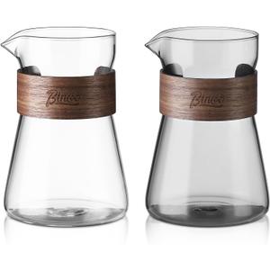 Bincoo 16oz Glass Coffee Carafe with Wood Heat-Resistant Layer, Coffee Decanter Coffee Server for Pour Over, Coffee Pot, Clear