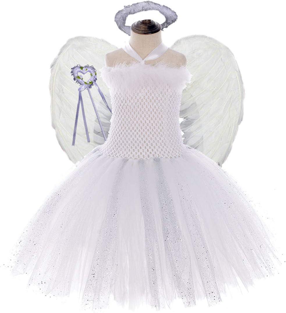 Tutu Dreams Angel Costumes for Teens Guardian Fairy Costumes Playing Dress-up Prom Ball Dance Dress (9-10 Years, Angel) White