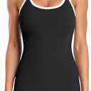 ATTRACO Ribbed Workout Tank Tops for Women with Built in Bra Tight Racerback Scoop Neck Athletic Top L