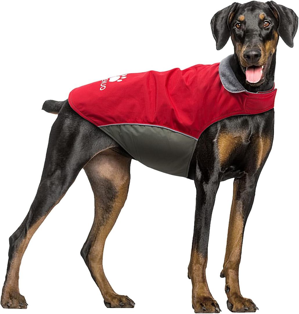 IREENUO Dog Raincoat, 100% Waterproof Dog Warm Jacket for Fall Winter, Rainproof Coat with Adjustable & Reflective Stripes for Medium Large Dogs (XL, Red)