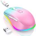 PEIOUS Wireless Mouse Jiggler - LED Wireless Mice with Build-in Mouse Jiggler Mover, Rechargeable Moving Mouse for Computer with Undetectable Random Movement Keeps Computer Awake - Gradient Pink