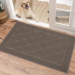 BEQHAUSE Dirt Trapper Door Mat 20" x 32", Doormat Non-Slip Entryway Rugs Washable, Dog Door Mat Stain Resistant and Absorbent Welcome Floor Mat for Front Back Door, Mud Wet Shoes & Paws, Light Brown