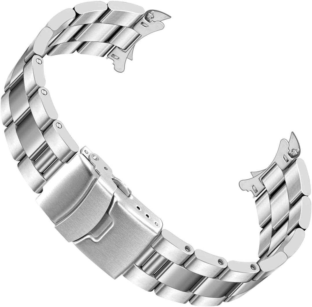 Juntan Stainless Steel Curved Solid End Tapered Watch Band, 18mm 20mm 21mm 22mm Watch Bands Metal Watch Strap Bracelet Deployment Double FlipLock Buckle Silver Black Silver Gold (Brushed & Polished Silver)