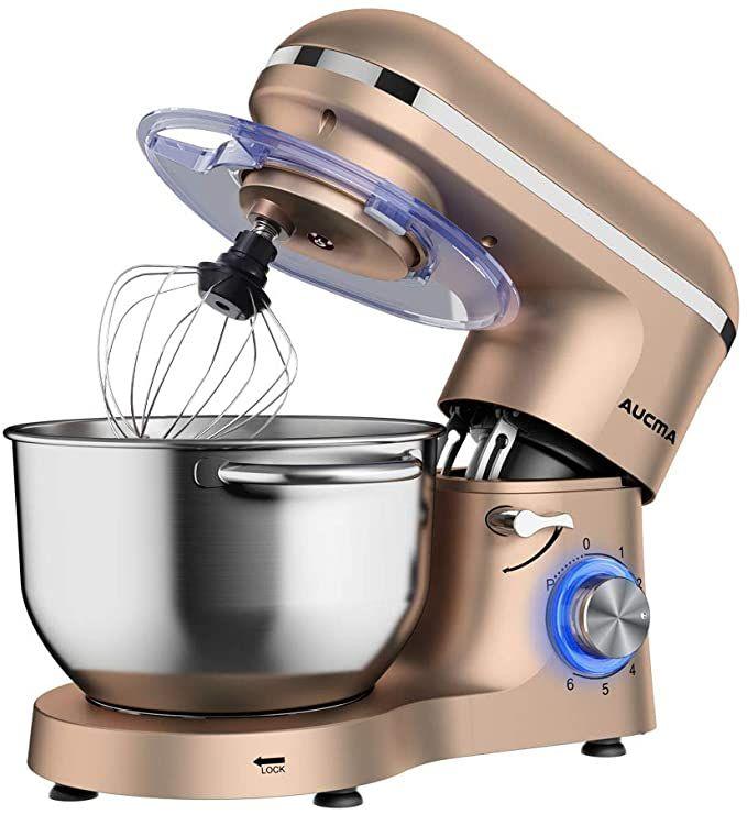 Aucma Stand Mixer, 6.5-QT 660W 6-Speed Tilt-Head Food Mixer, Kitchen Electric Mixer with Dough Hook, Wire Whip & Beater (6.5QT, Copper)