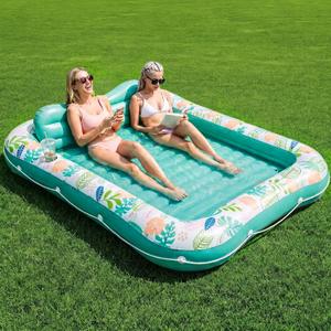 Inflatable Tanning Pool Lounger Float, Stonful 87" x 63" Pool Floats Adult with Pillow & Cup Holder, 4 in 1 Water Filled Inflatable Sun Tan Tub Tanning Bed for Swimming Pool Backyard Beach (Green-XL)