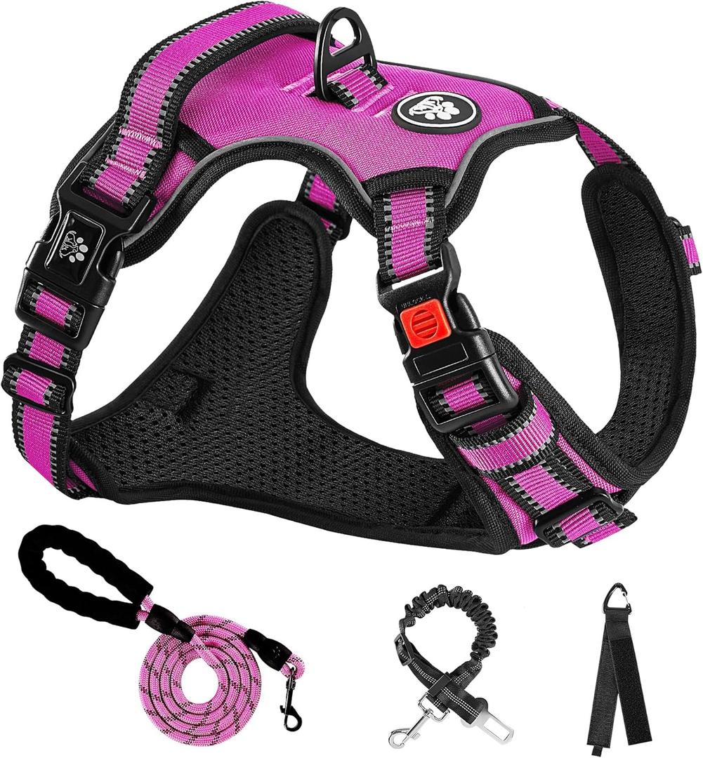 NESTROAD No Pull Dog Harness,Adjustable Oxford Dog Vest Harness with Leash,Reflective No-Choke Pet Harness with Easy Control Soft Handle for Large Dogs(X-Large,Fuchsia Pink) (XLneck 17-25" chest 21-35")