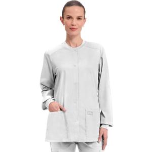 Cherokee Scrub for Women Snap Front Jacket with 3 Pockets, Fade Resistant, 2-Way Stretch, Soft & Durable Fabric - WW340 (Small, White)