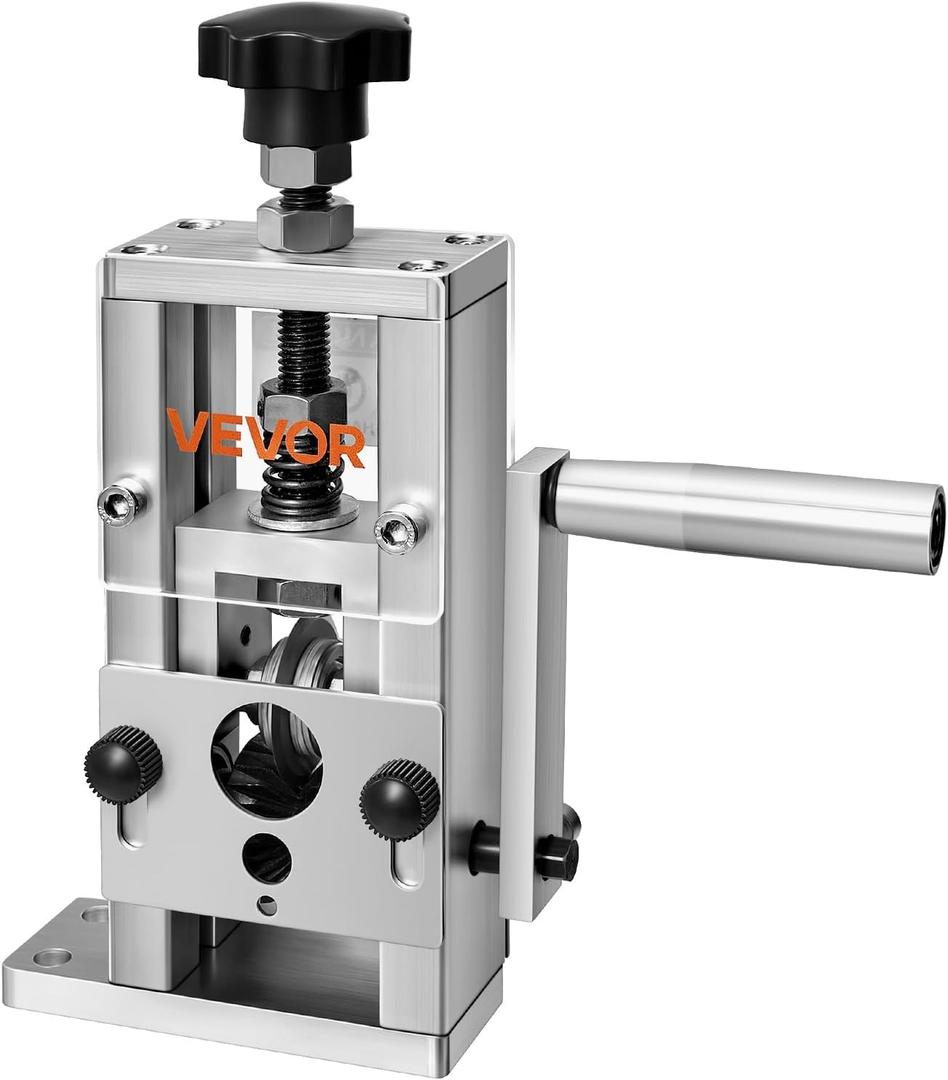 VEVOR Manual Wire Stripping Machine, 0.06-1 in, Copper Stripper with Hand Crank or Drill Powered, 64Mn Quenched Blades, 45# Steel Rollers, Aluminum Alloy Frame Wire Peeler, for Scrap Copper Recycling