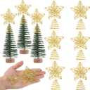 Hiboom 6 Pieces Mini Christmas Tree Star Toppers Glittered Xmas Tree Topper 4 Inch Hollow Star Treetop for Indoor Party Decoration Ornaments(Gold)