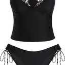 ZAFUL Women Double Layer Tankini Set V Neck Color Block Swimsuit Side Tie Two Piece Bathing Suit L