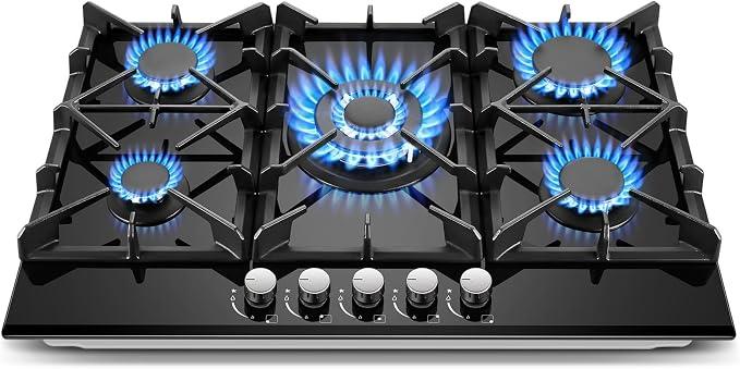 Gas Cooktop 30 Inch, Amzgachfktch 5 Burners Propane Stove, Built-in NG/LPG Convertible Gas Stove Top, Black Tempered Glass Propane Cooktop with Thermocouple Protection
Visit the Amzgachfktch Store